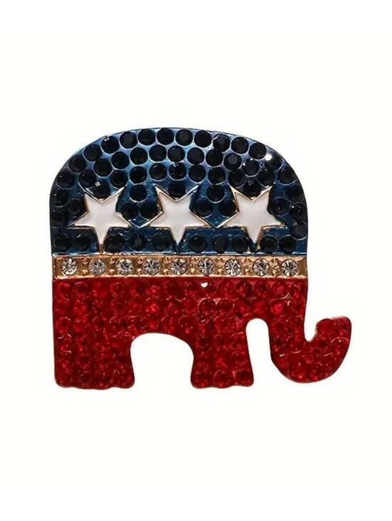 Jewelry - Elephant Rhinestone Red, White, and Blue Brooch Pin